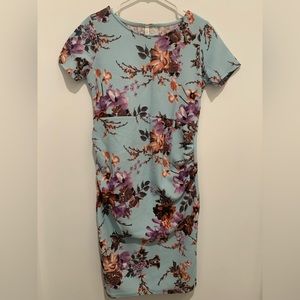Maternity dress, pinkblush, blue with flowers, size medium.